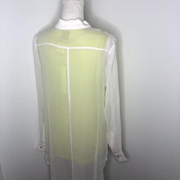 Line & Dot Silk Hi-Lo Split Side Blouse Neon Green - Picture 6 of 11
